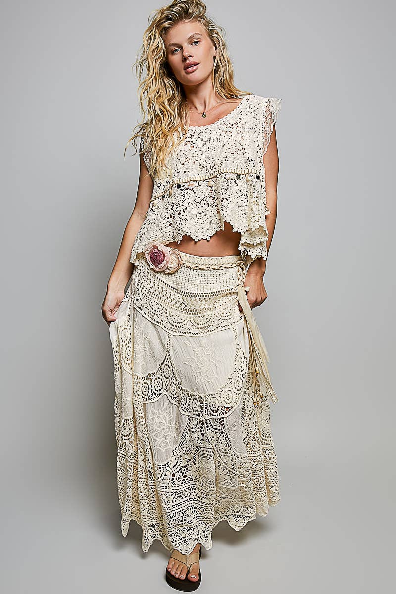 Cassie Crochet Patterns Embroidered Maxi Skirt ~ Natural