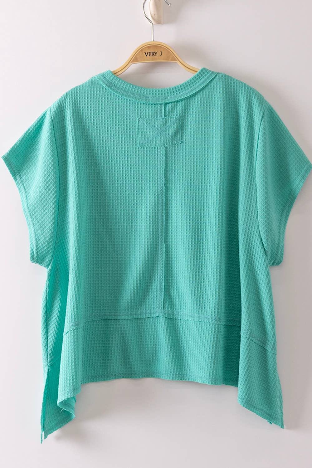 Felicia Flared Hem Waffle Knit Casual Top ~ Seafoam