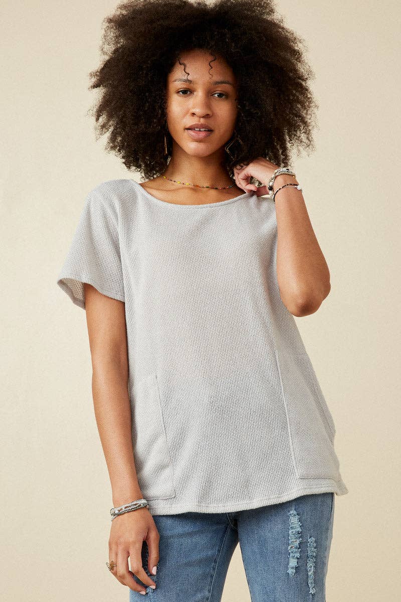 Waverly Waffle Knit  Dolman Top ~ Light Grey