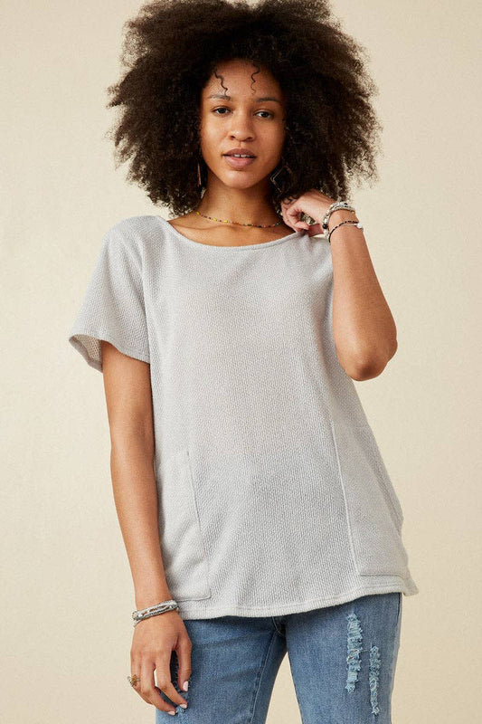 Waverly Waffle Knit  Dolman Top ~ Light Grey