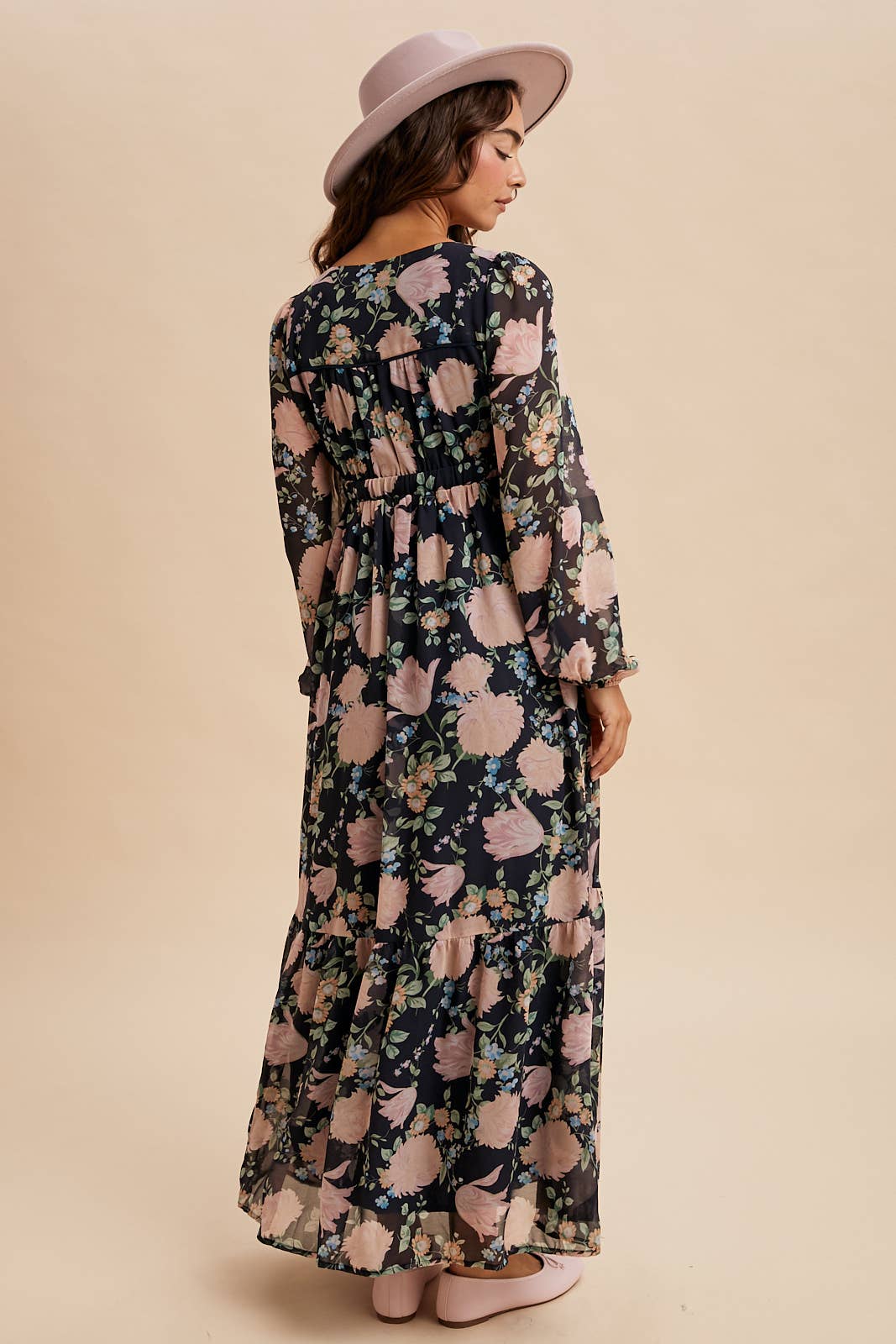 Serenity Floral Bow Tie Maxi Dress ~ Midnight