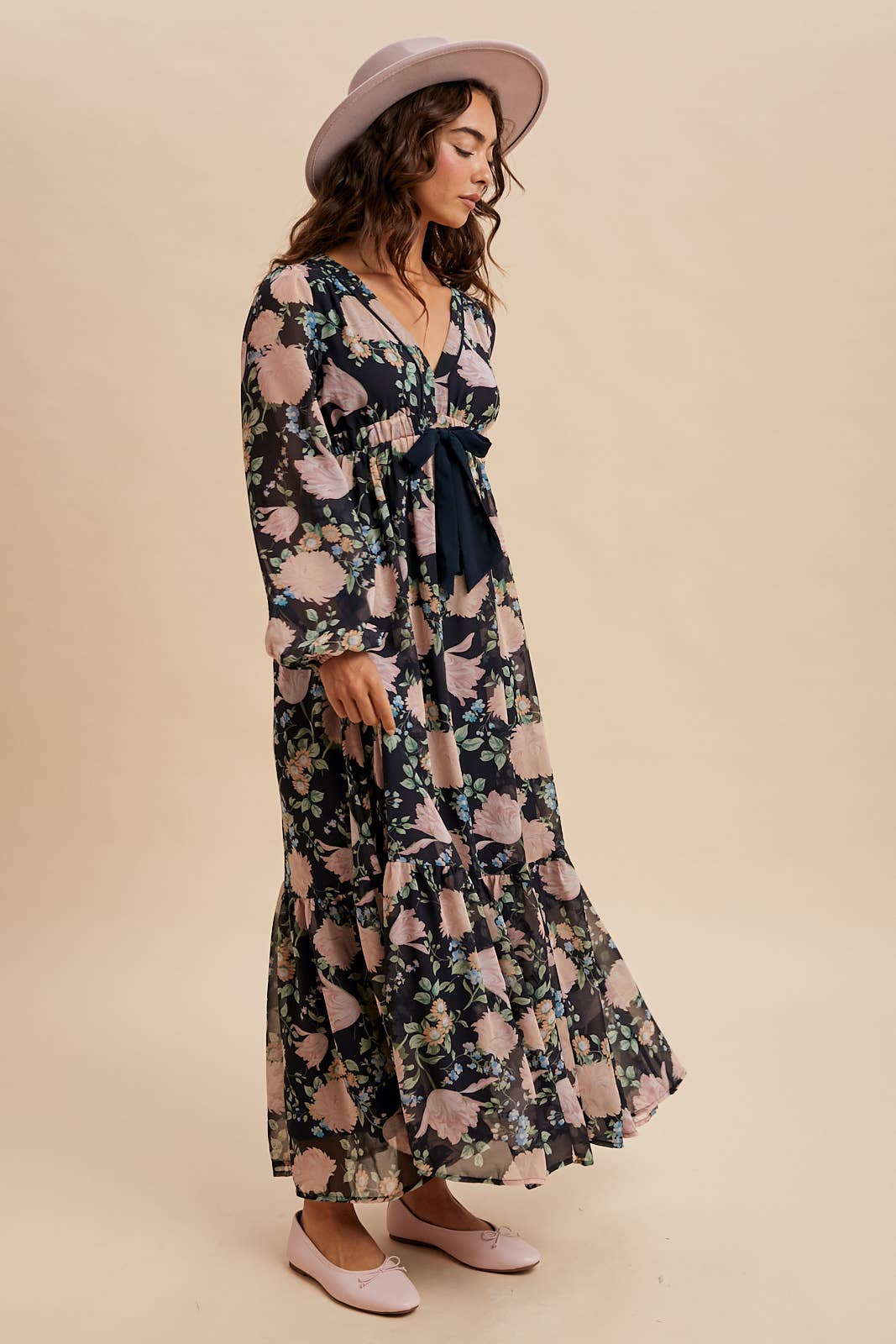 Serenity Floral Bow Tie Maxi Dress ~ Midnight