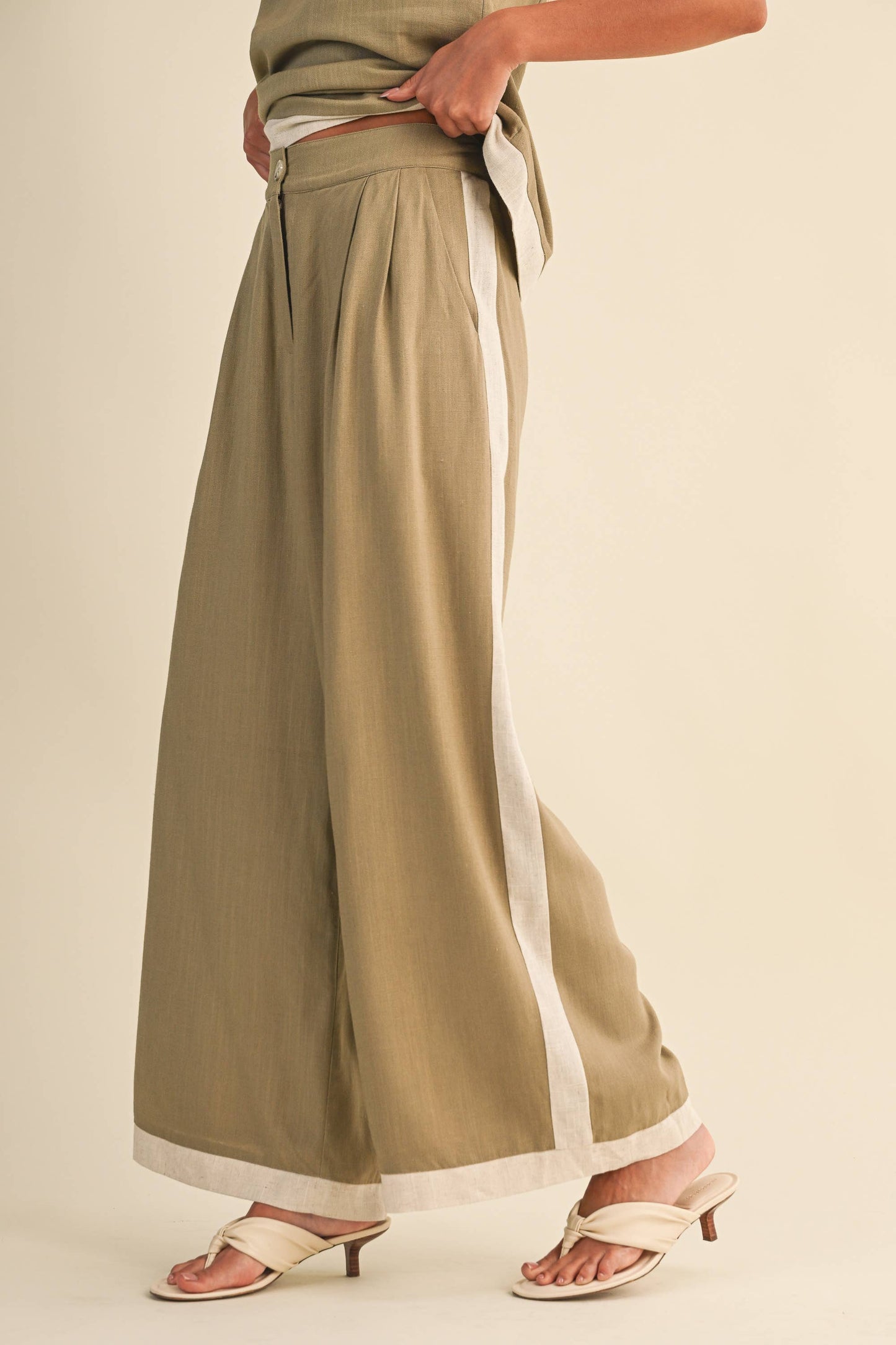 Lauren Linen Wide Leg Pants ~ Olive/Natural
