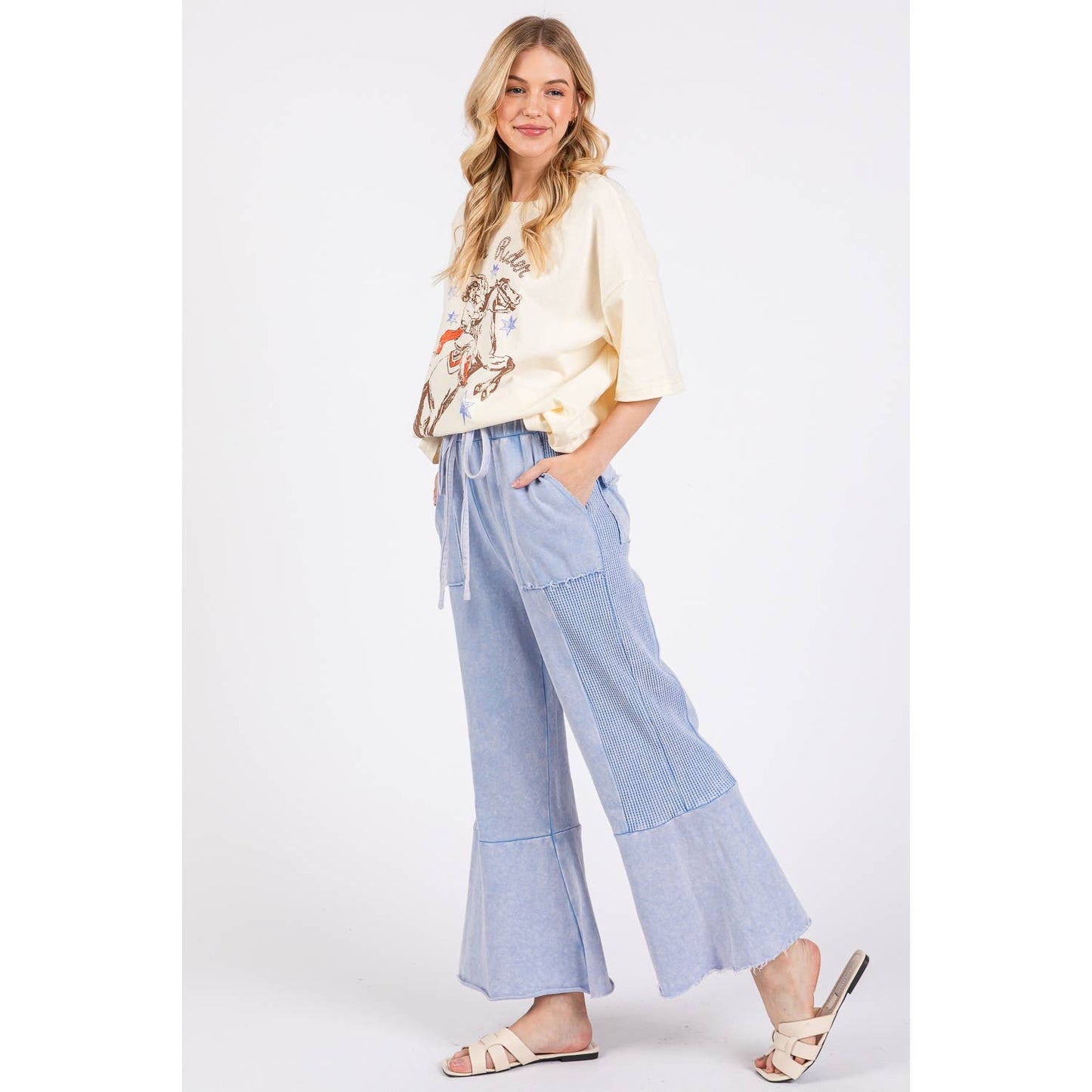 Vivian Vintage Wash Flare Panel Pants ~ Periwinkle