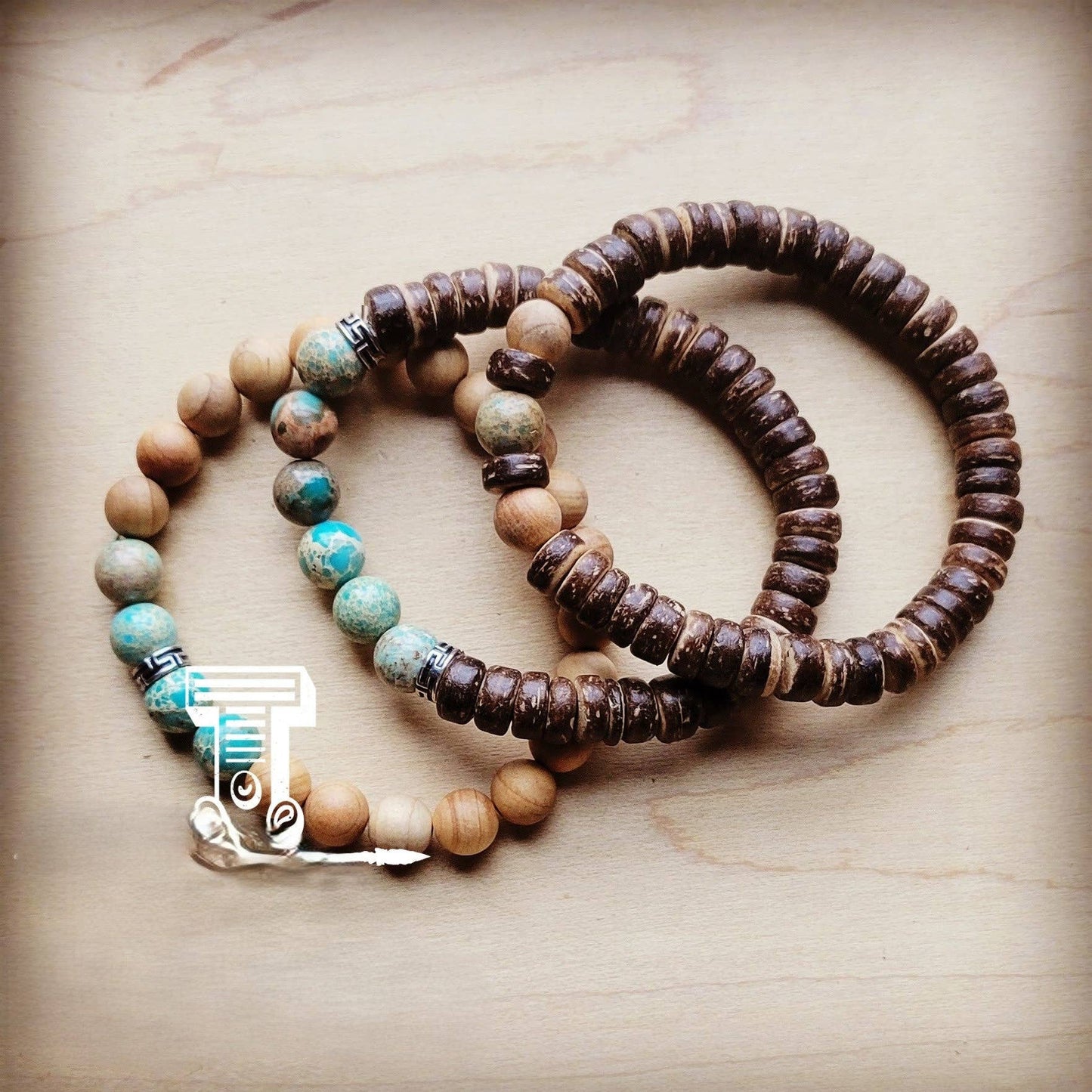 Wood and Imperial Jasper Stretch Bracelet Trio
