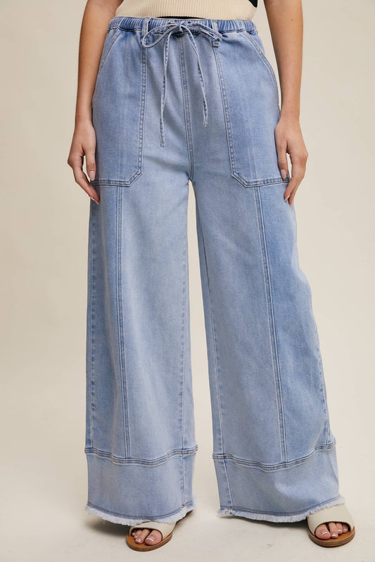 Ryleigh Relaxed Wide Leg Denim Pants ~ Cloud Wash