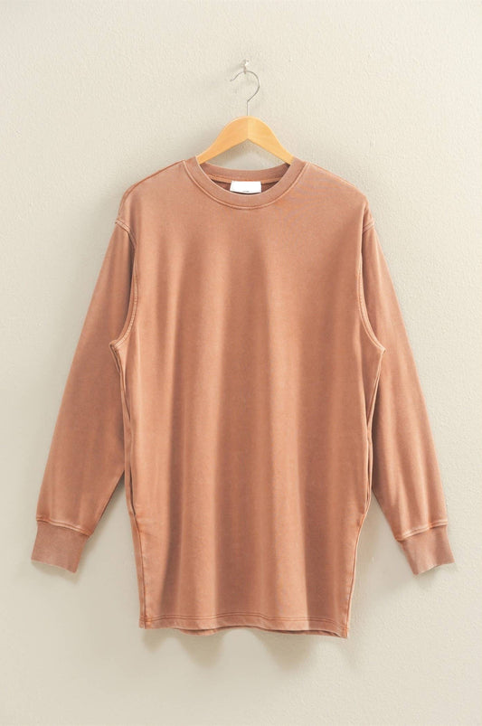 Mickie Mineral Washed Sweatshirt Dress ~ Chestnut