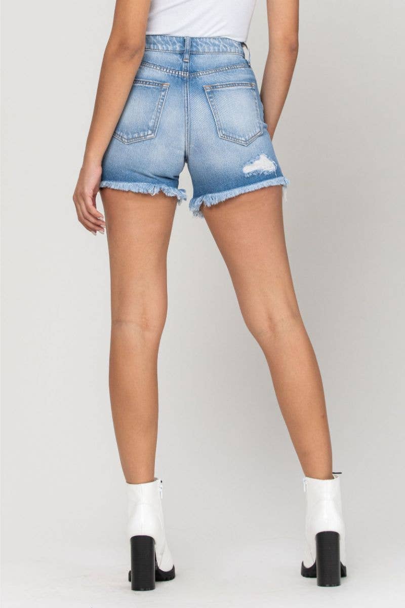 Callie High Rise Uneven Hem Shorts ~ Light Denim