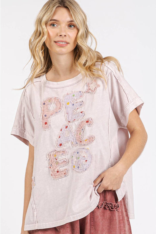 Paige Peace Sign Patchwork Top ~ Powder Pink