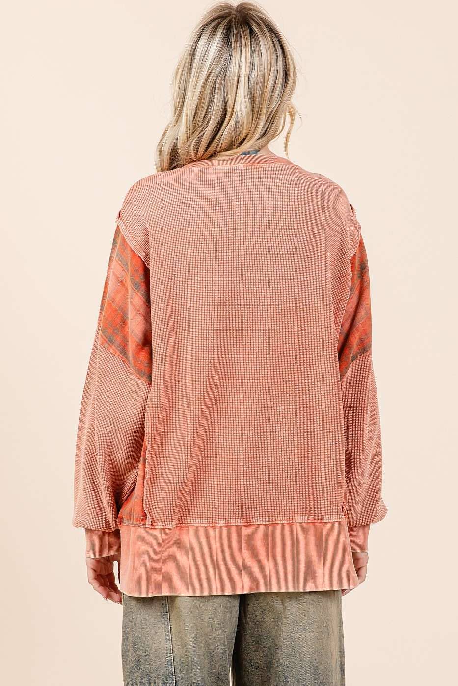 Pam Plaid Panel Mineral Wash Pullover ~ Faded Brick