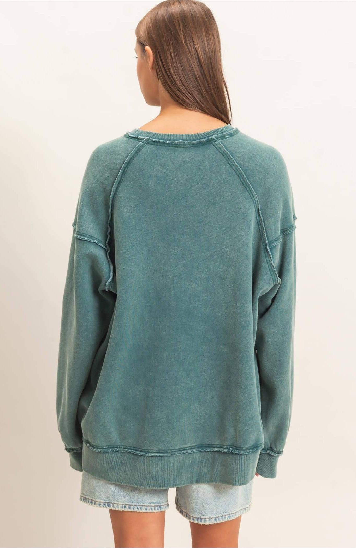 Ashlee Acid Wash Raw Edge Sweatshirt
