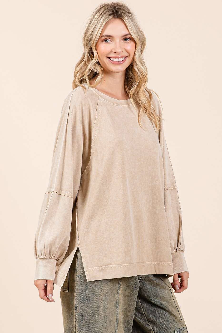 Molly Mineral Wash Raglan Oversized Top ~ Brown Sugar