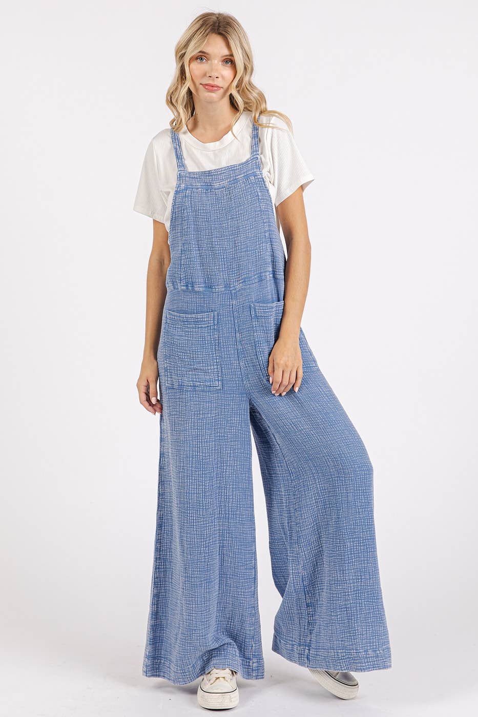 Massie Mineral Washed Wide Leg Jumpsuit ~ Denim Blue