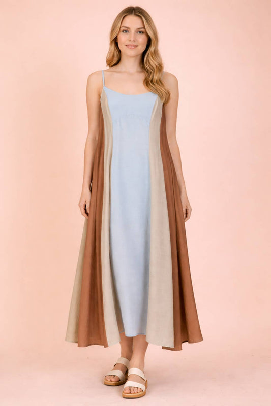 Catie Color Block Sleeveless Midi Dress ~ Sky