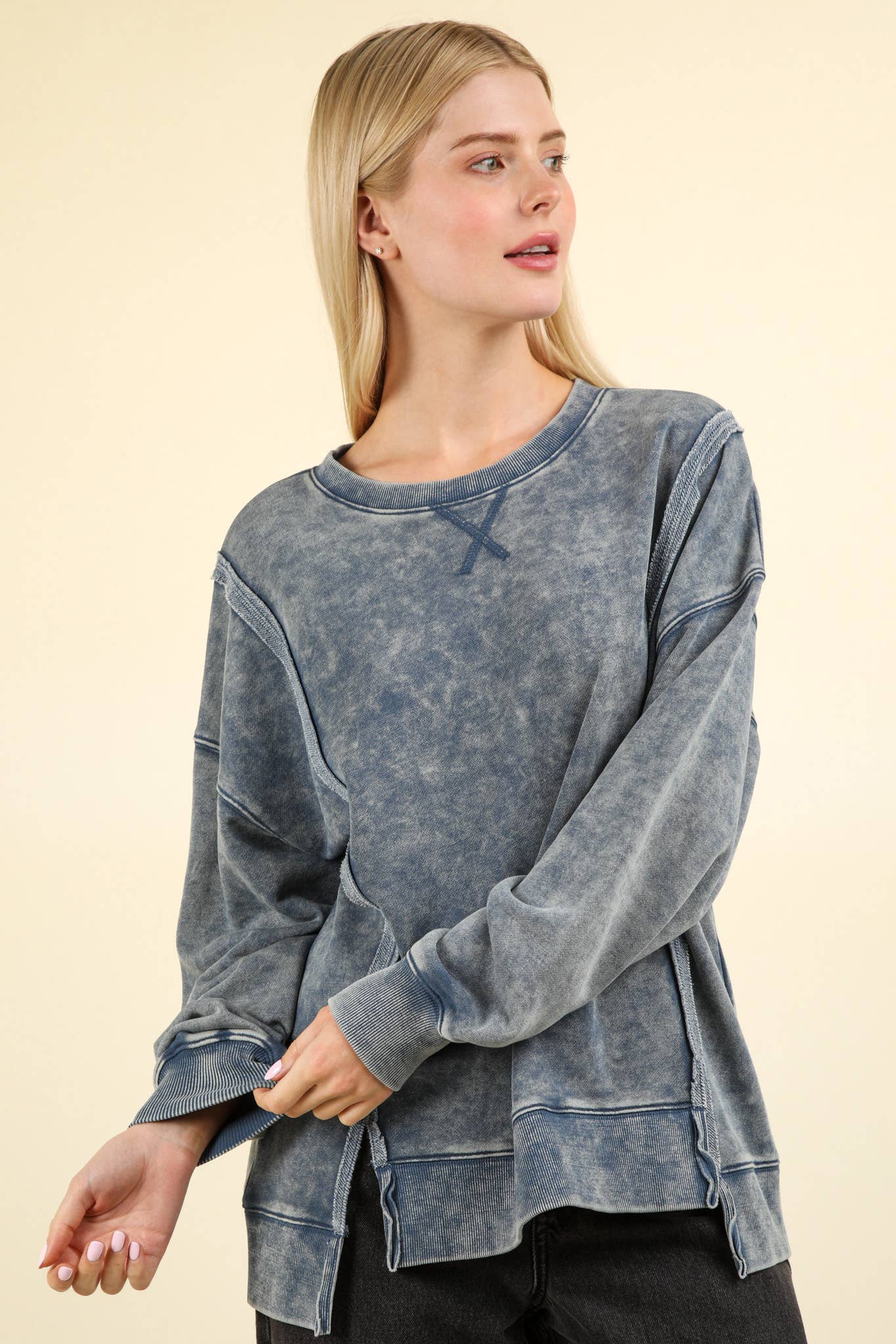 Mya Mineral Washed French Terry Oversized Knit Top ~ Olive