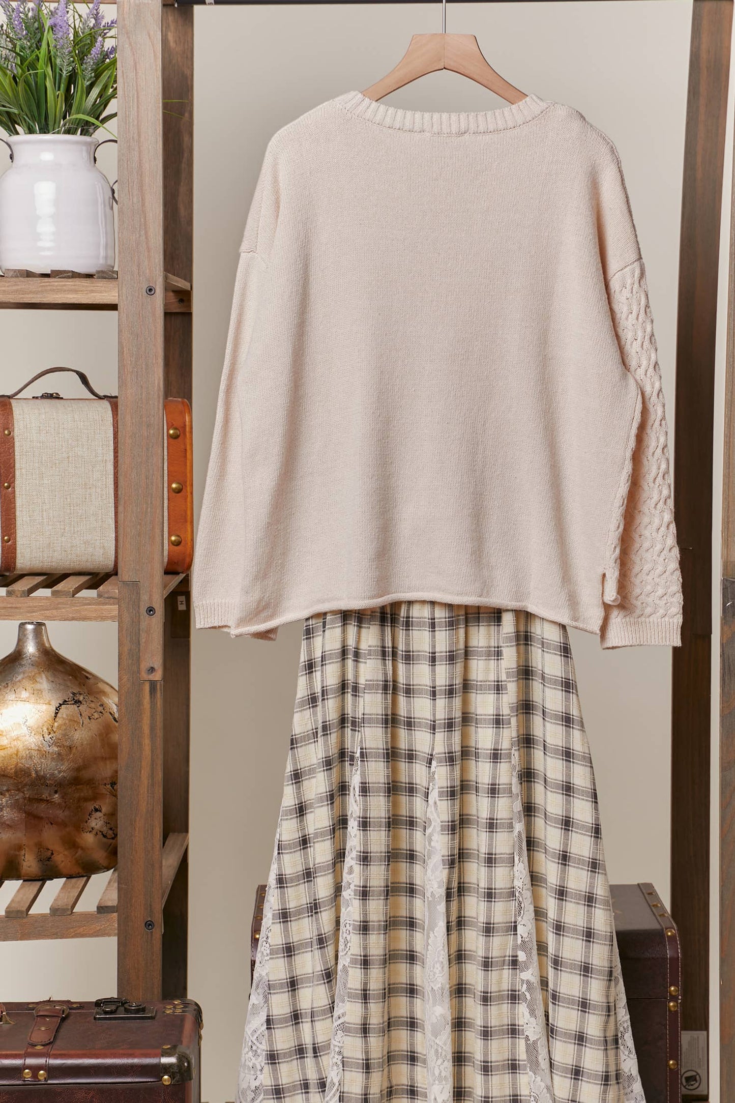 Madelyn Button Trim Boat Neck Sweater ~ Ivory