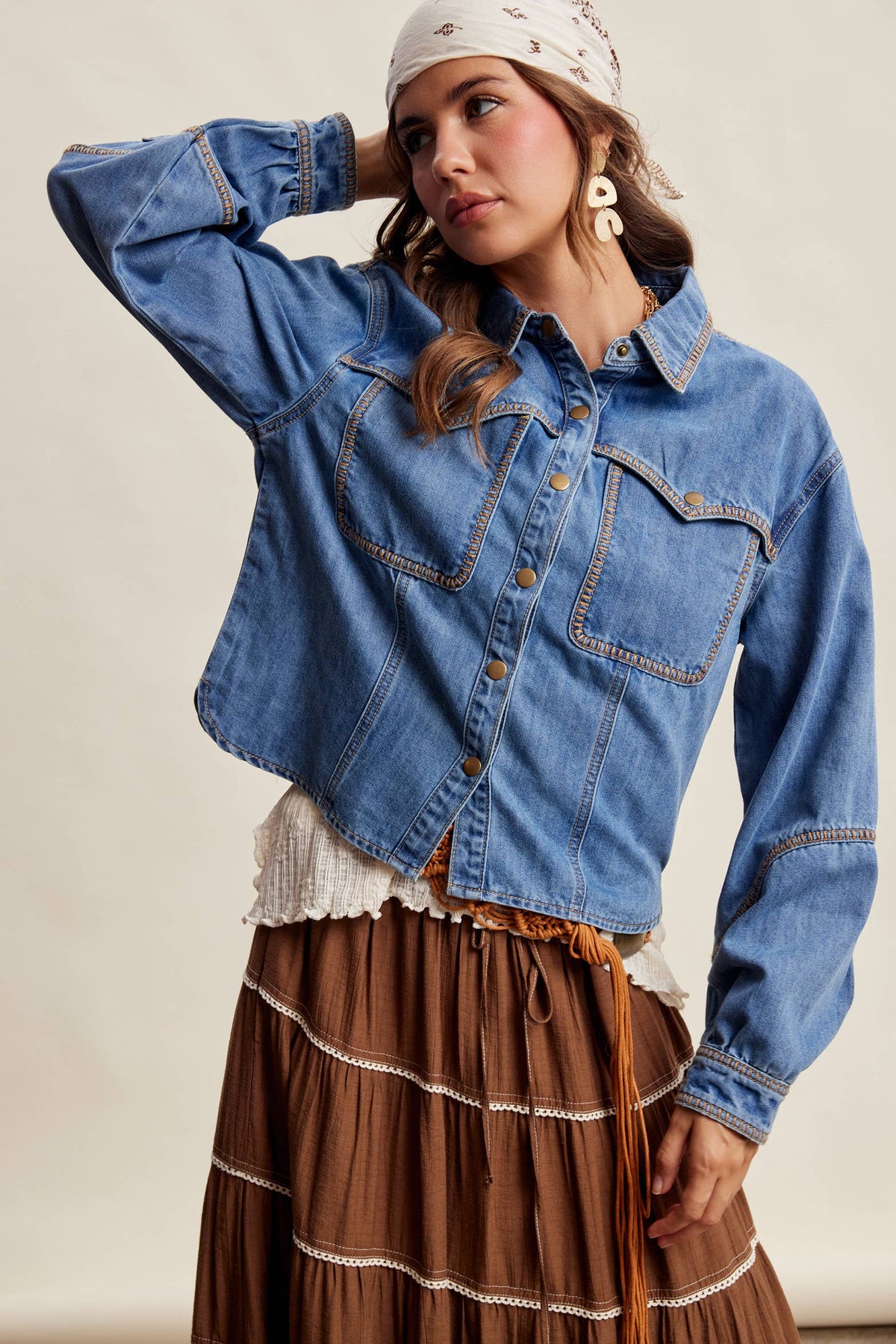 Western Stitch Snap Denim Shirt ~ Washed Colbalt