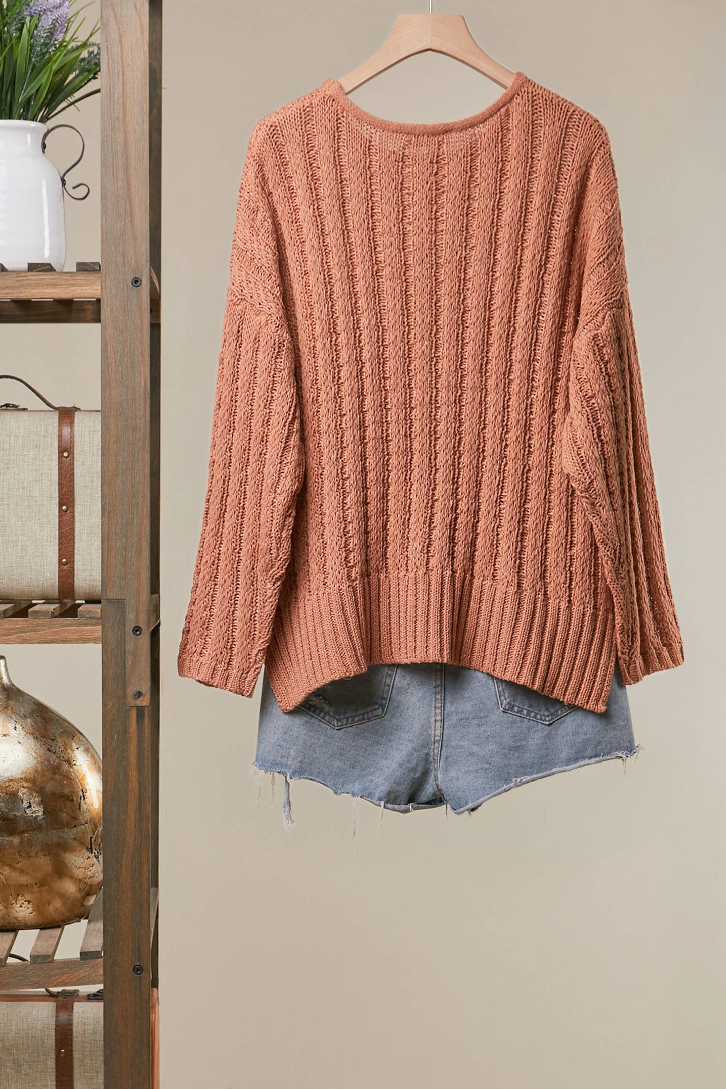 Rena Rib Knit Pocket Sweater ~ Clay