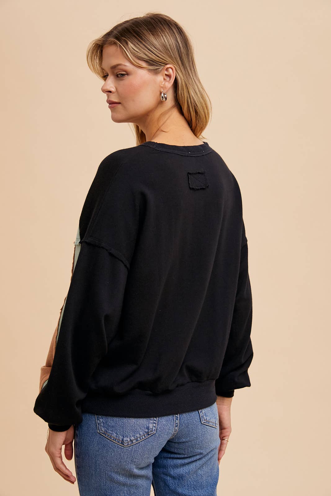 Shelly Stripe Raw Edge Colorblock Pullover ~ Black