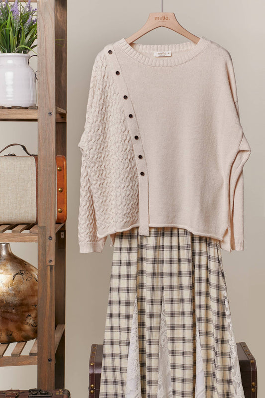 Madelyn Button Trim Boat Neck Sweater ~ Ivory