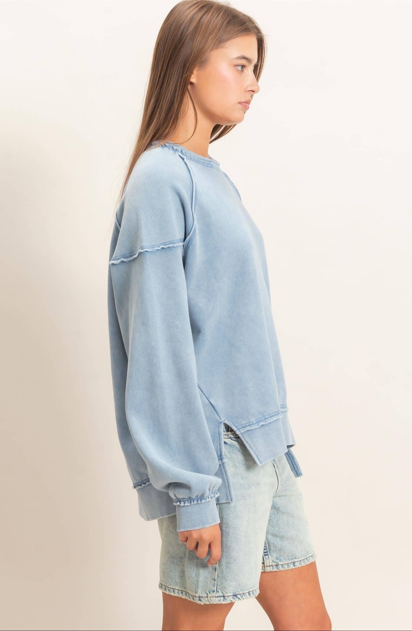 Ashlee Acid Wash Raw Edge Sweatshirt