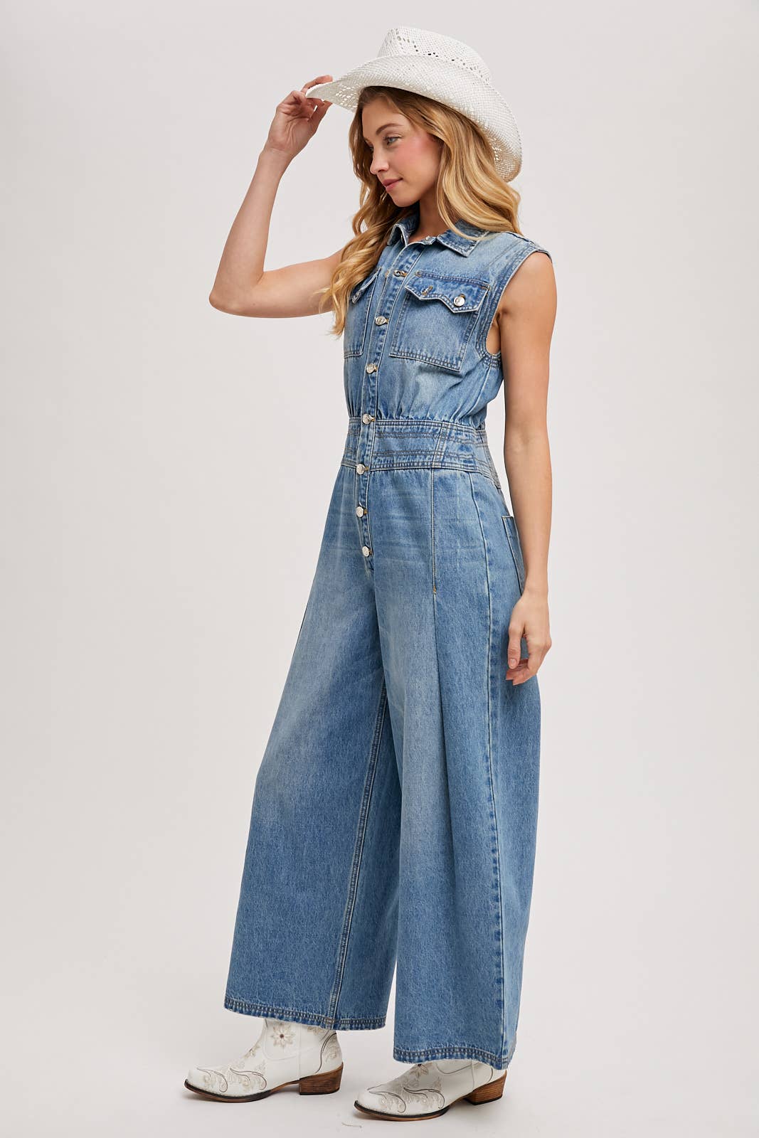 Maddie Sleeveless Jumpsuit ~ Light Denim