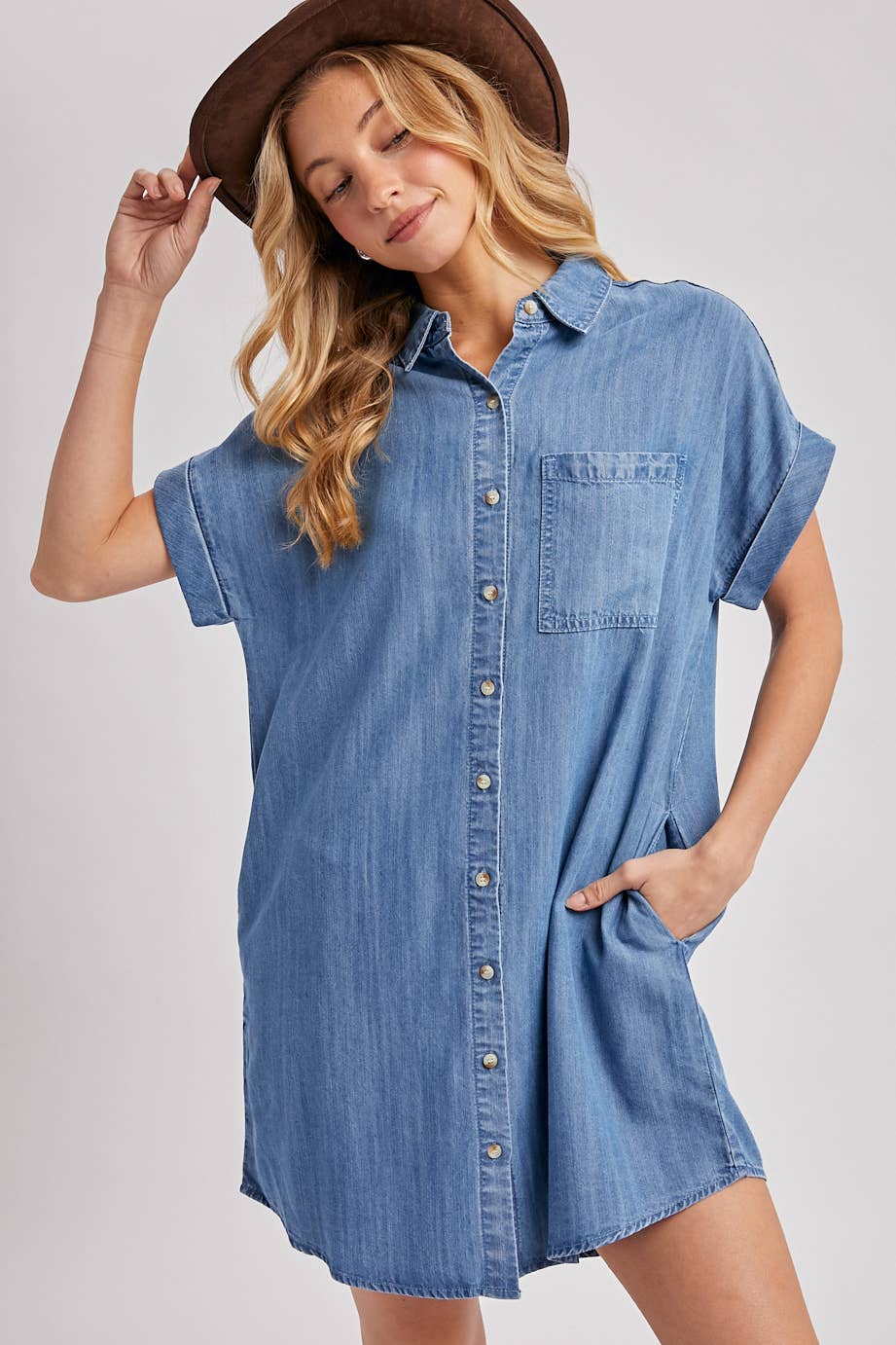 Everlee  Button Down Shirt Dress ~ Denim