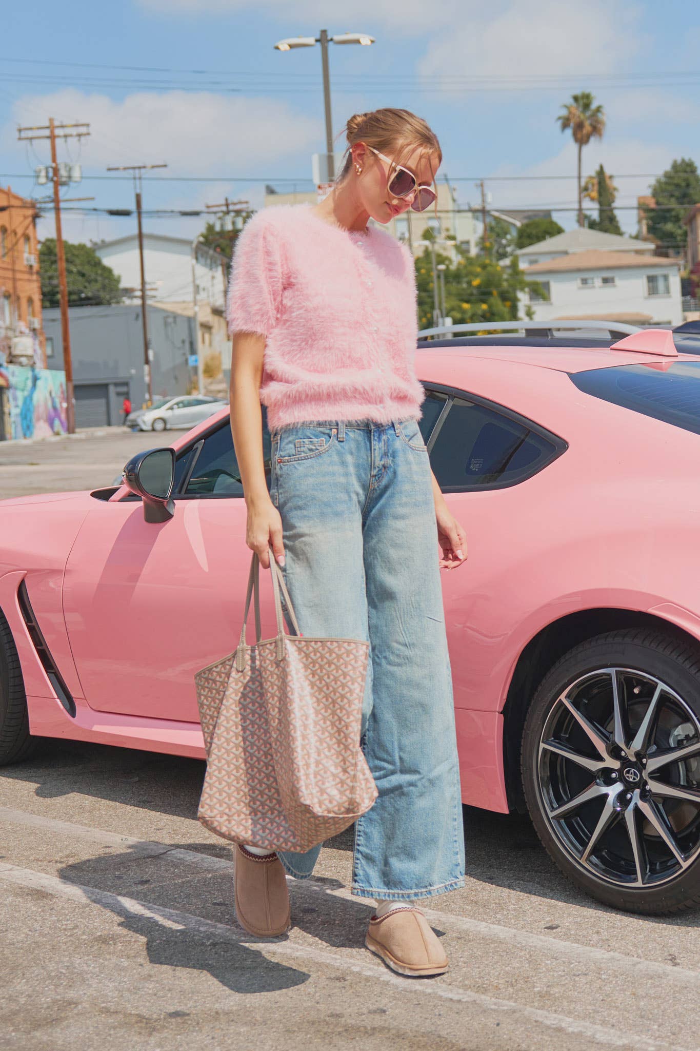 Maddie Mohair Knit Sweater Cardigan ~ Flamingo