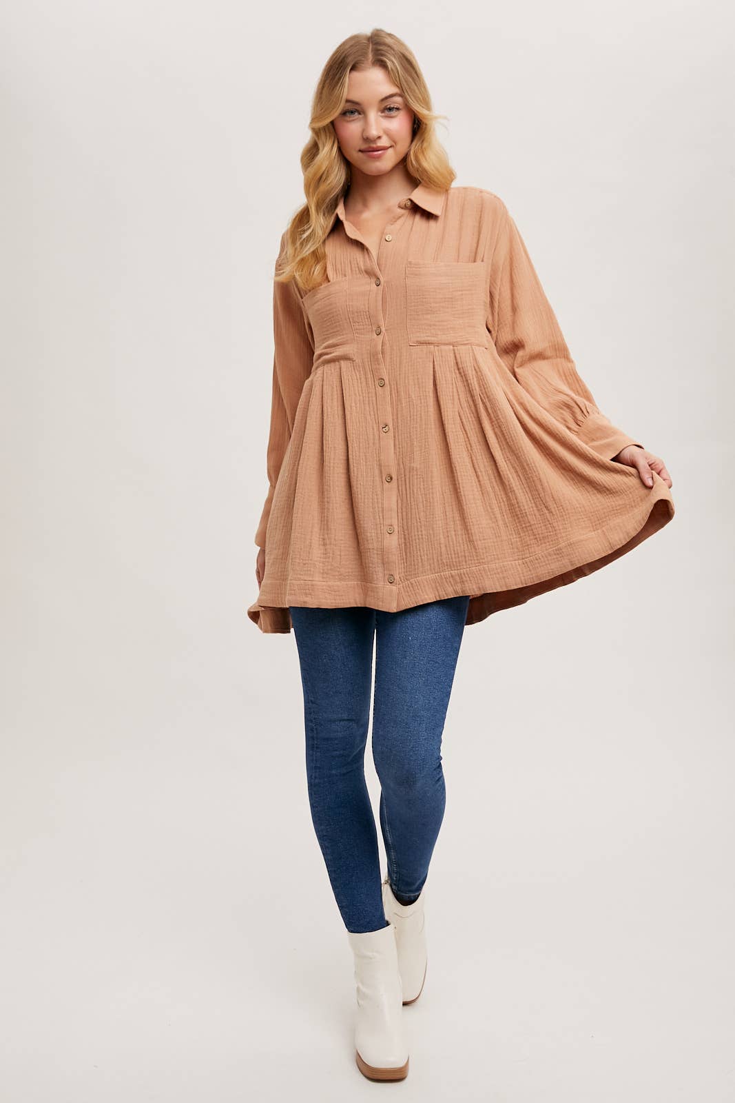 Bailey Button Down Shirt Dress ~ Light Clay