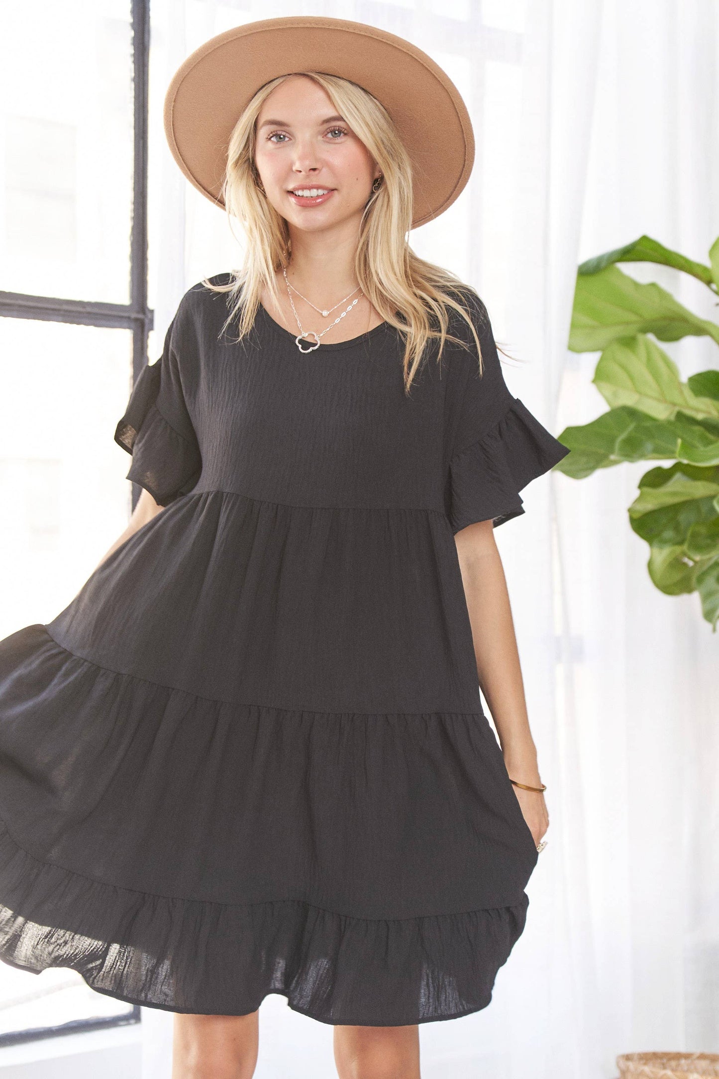 Tiffany Tiered Ruffle Babydoll Dress ~ Black