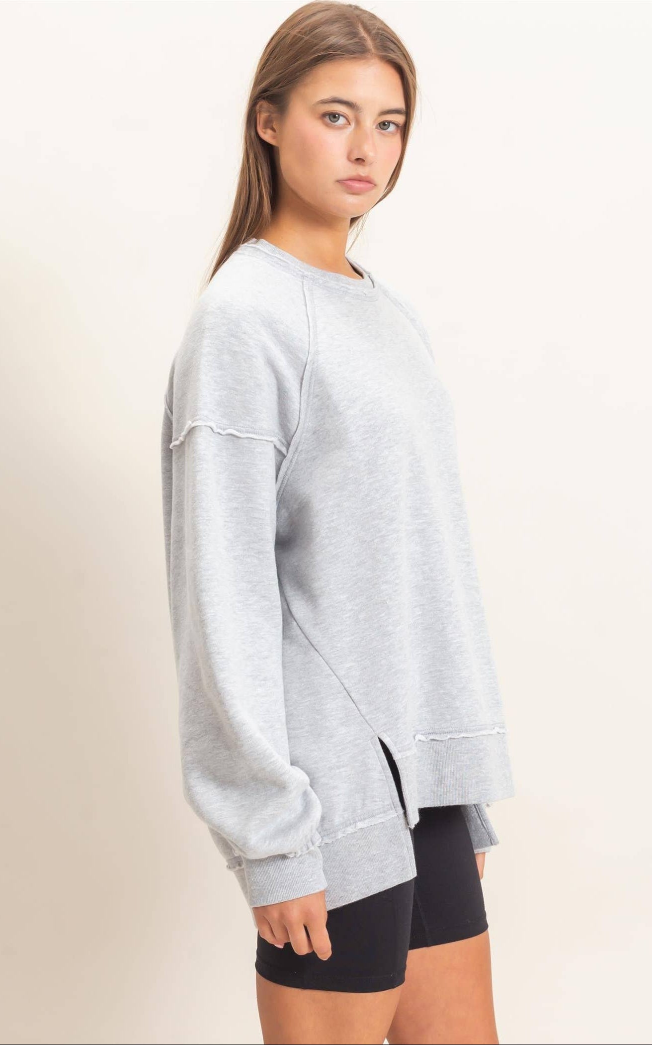Ashlee Acid Wash Raw Edge Sweatshirt