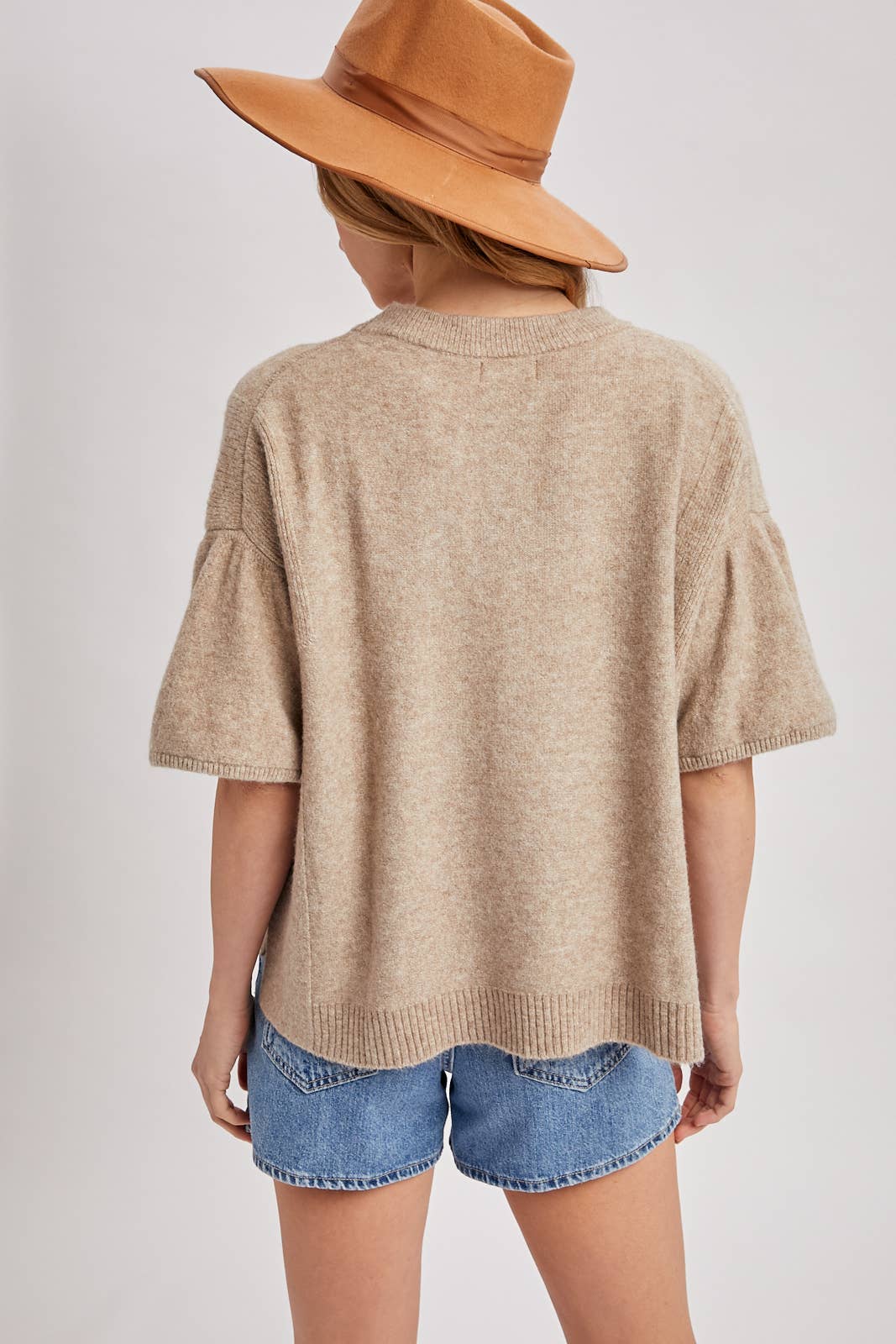 Gwen Gathered Boxy Knit Sweater ~ Latte