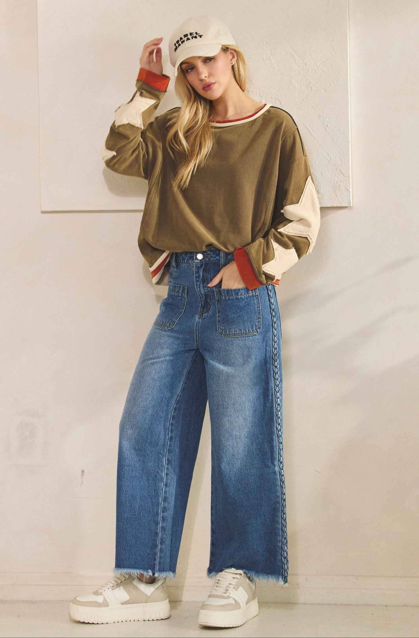 Vivian Vintage Star Patch Pullover ~ Ash