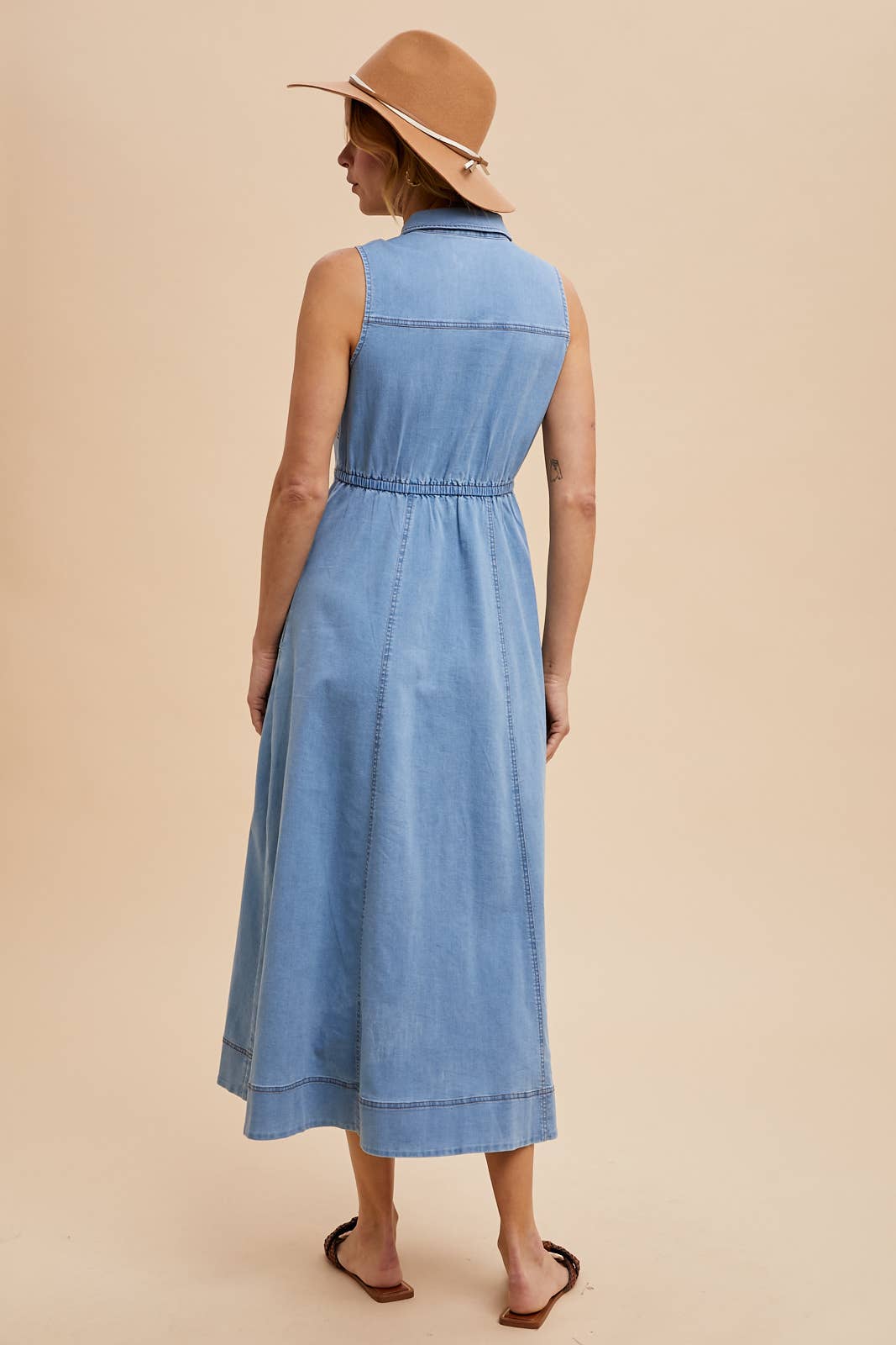 Paisley Collared Flare Midi Dress ~ Light Denim