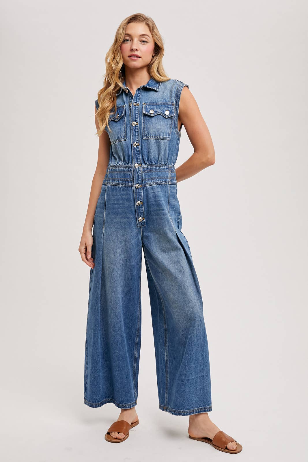 Maddie Sleeveless Jumpsuit ~ Light Denim