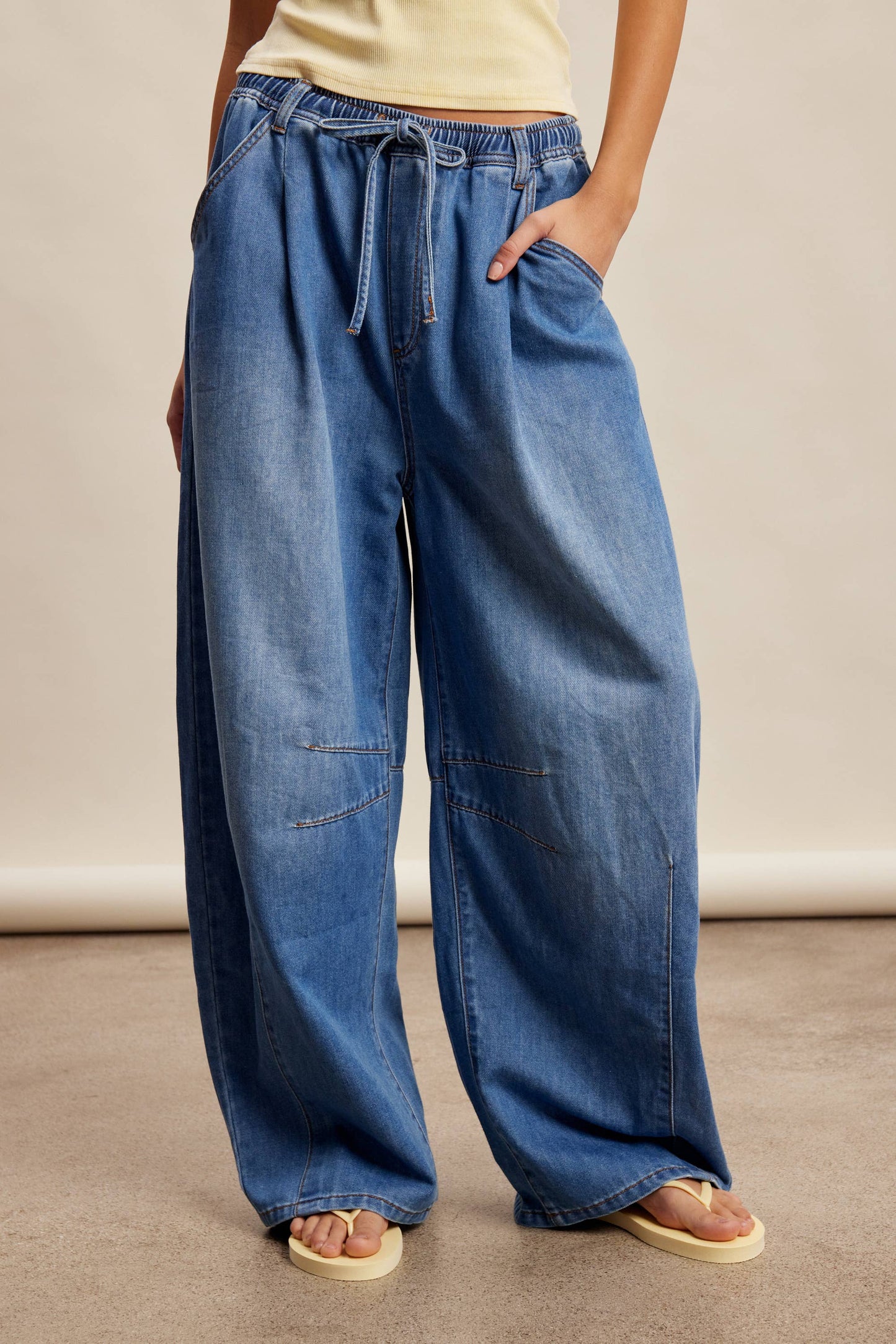 Darcy Drawstring Wide-Leg Denim Pants ~ Drift Blue