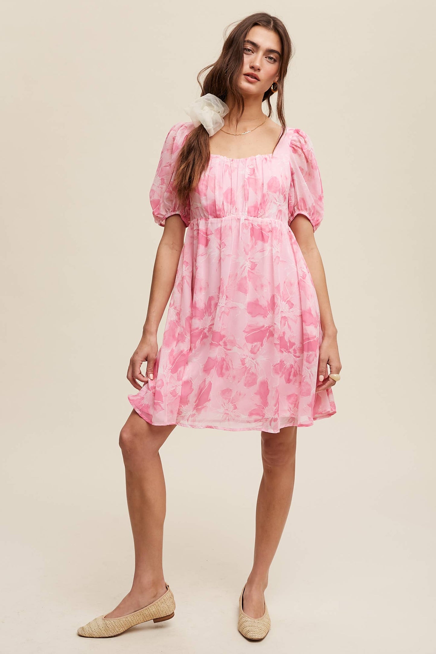 Faith Floral Puff Sleeve Mini Dress ~ Pink