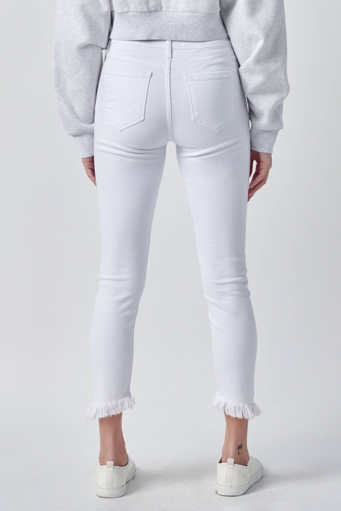 Hailey Mid Rise Fray Hem Crop Skinny Jeans ~ White