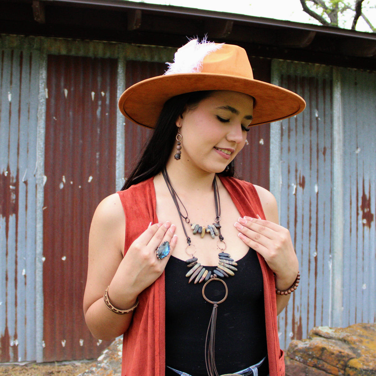 Picasso Jasper Leather Tassel Necklace