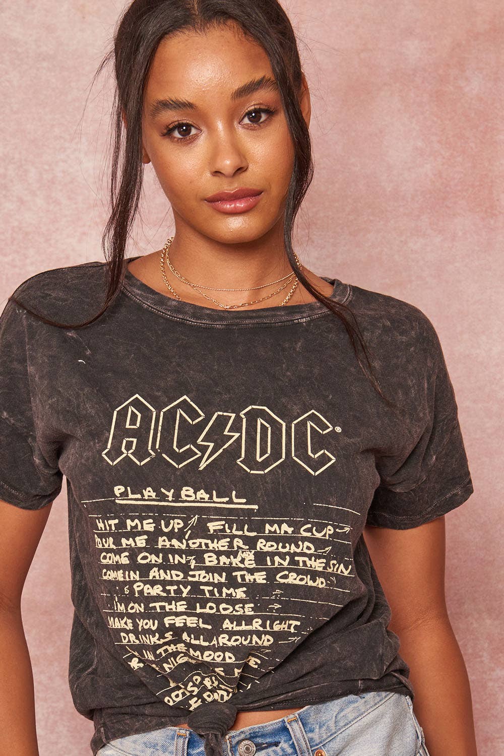 AC/DC Play Ball Lyrics Vintage-Wash Graphic Tee