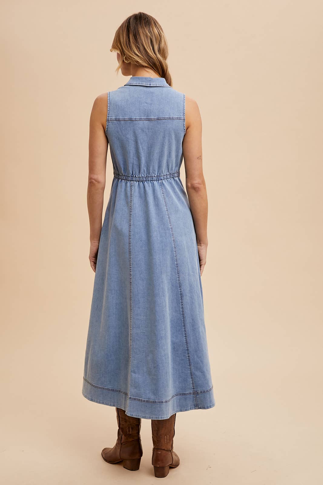 Paisley Collared Flare Midi Dress ~ Light Denim