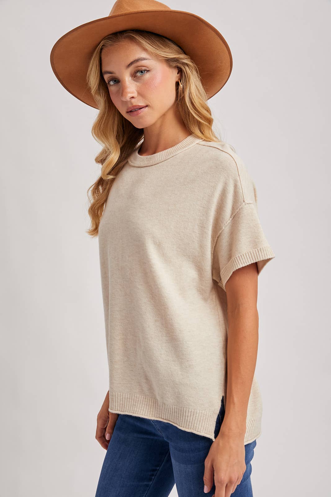 Kasey Crew Neck Knit Top ~ Oatmeal