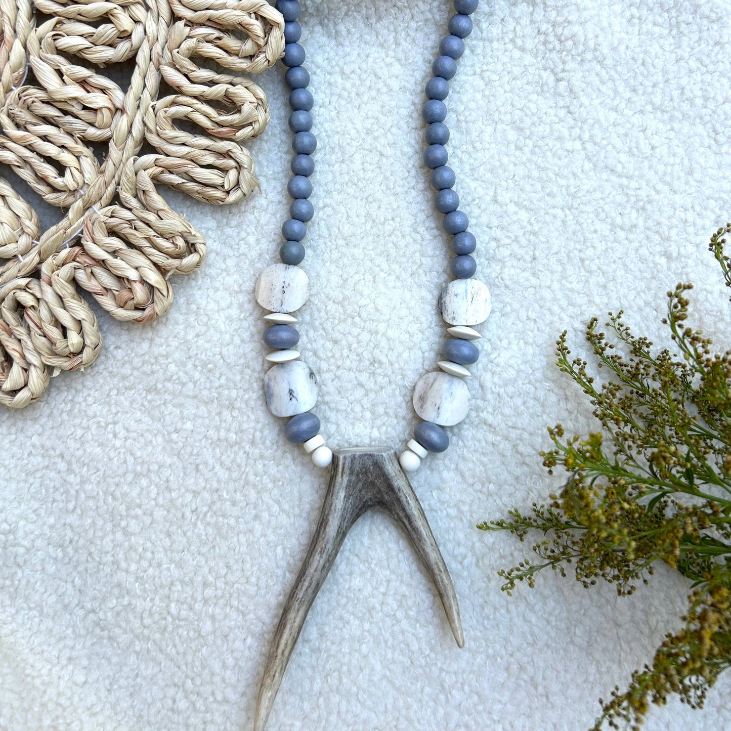 Deer Antler Mid Length Chunky Bead Necklace