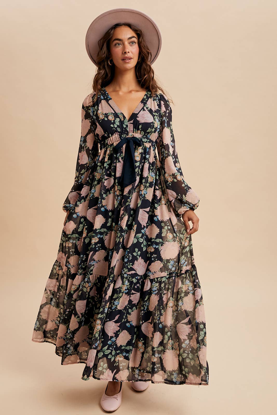 Serenity Floral Bow Tie Maxi Dress ~ Midnight