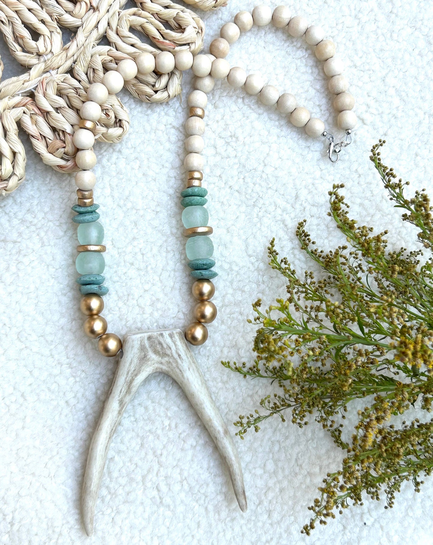 Deer Antler Wooden Beaded Necklace