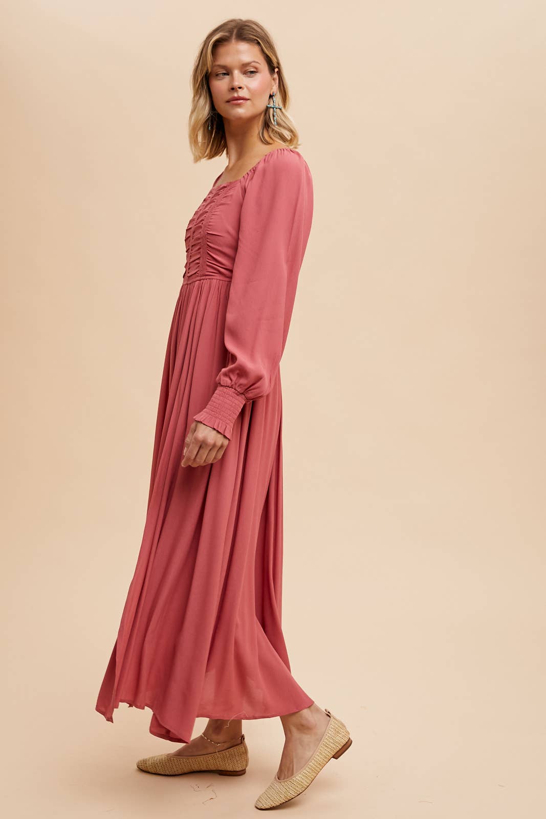 Cressida Square Neck Maxi Dress ~ Desert Rose