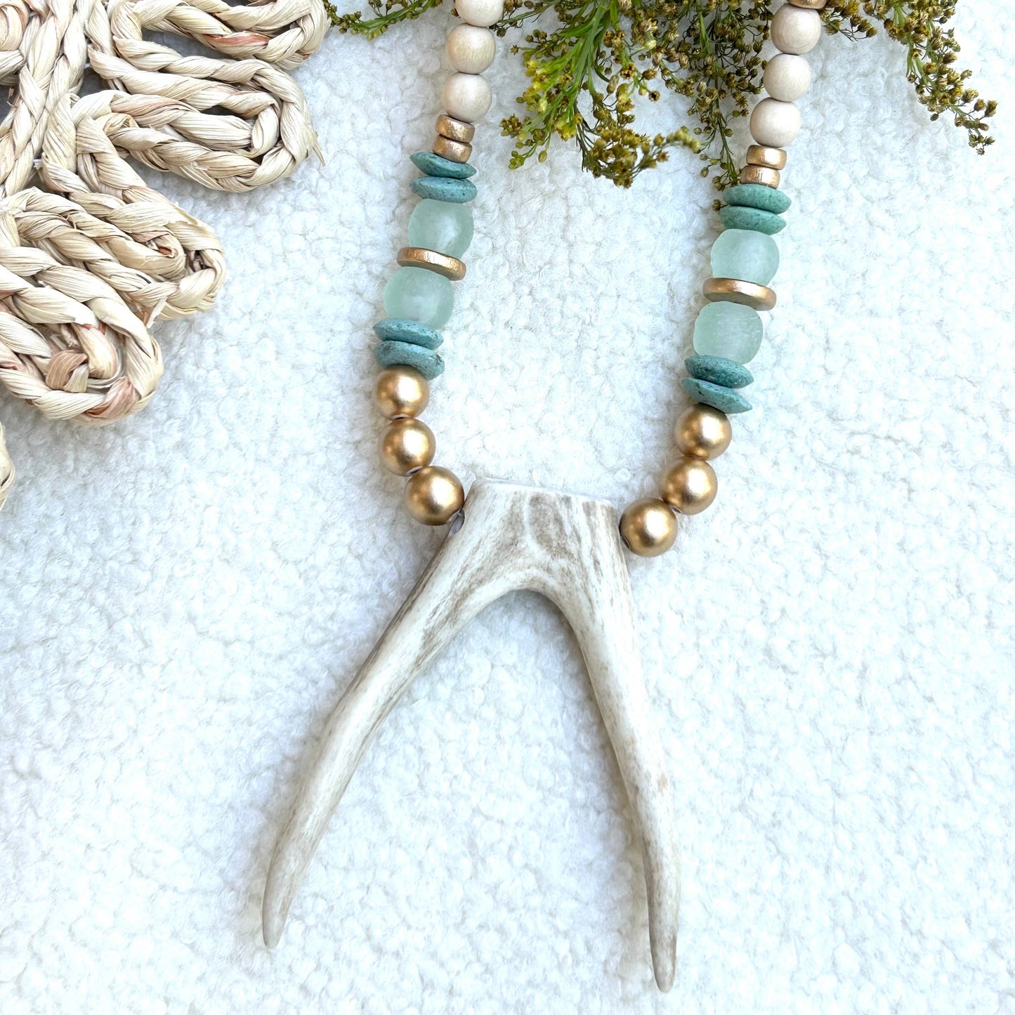 Deer Antler Wooden Beaded Necklace