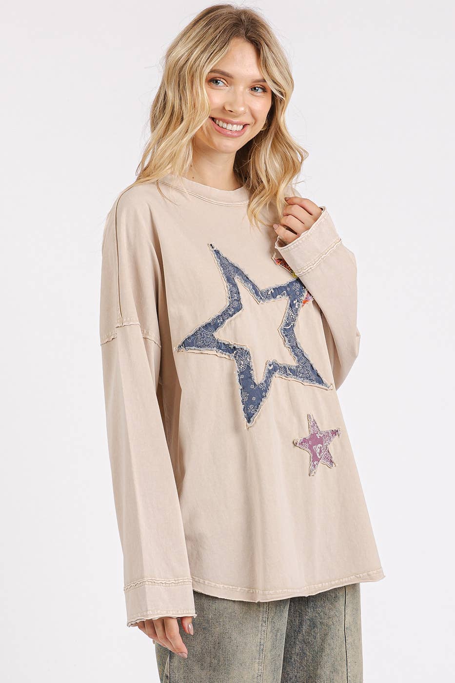 Vicki Mineral Wash Multi Star Top ~ Tan