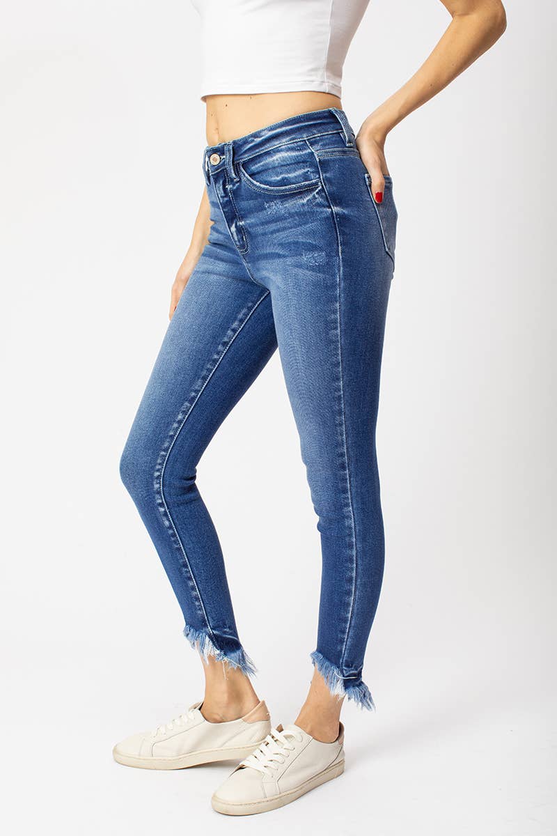 Gemma High Rise Frayed Ankle Skinny Jeans ~ Denim