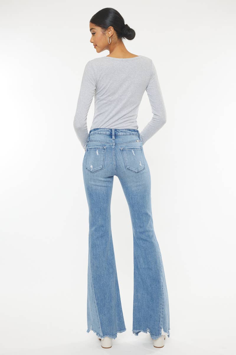 Stacey Mid Rise Raw Hem Flare Jeans ~ Light Denim